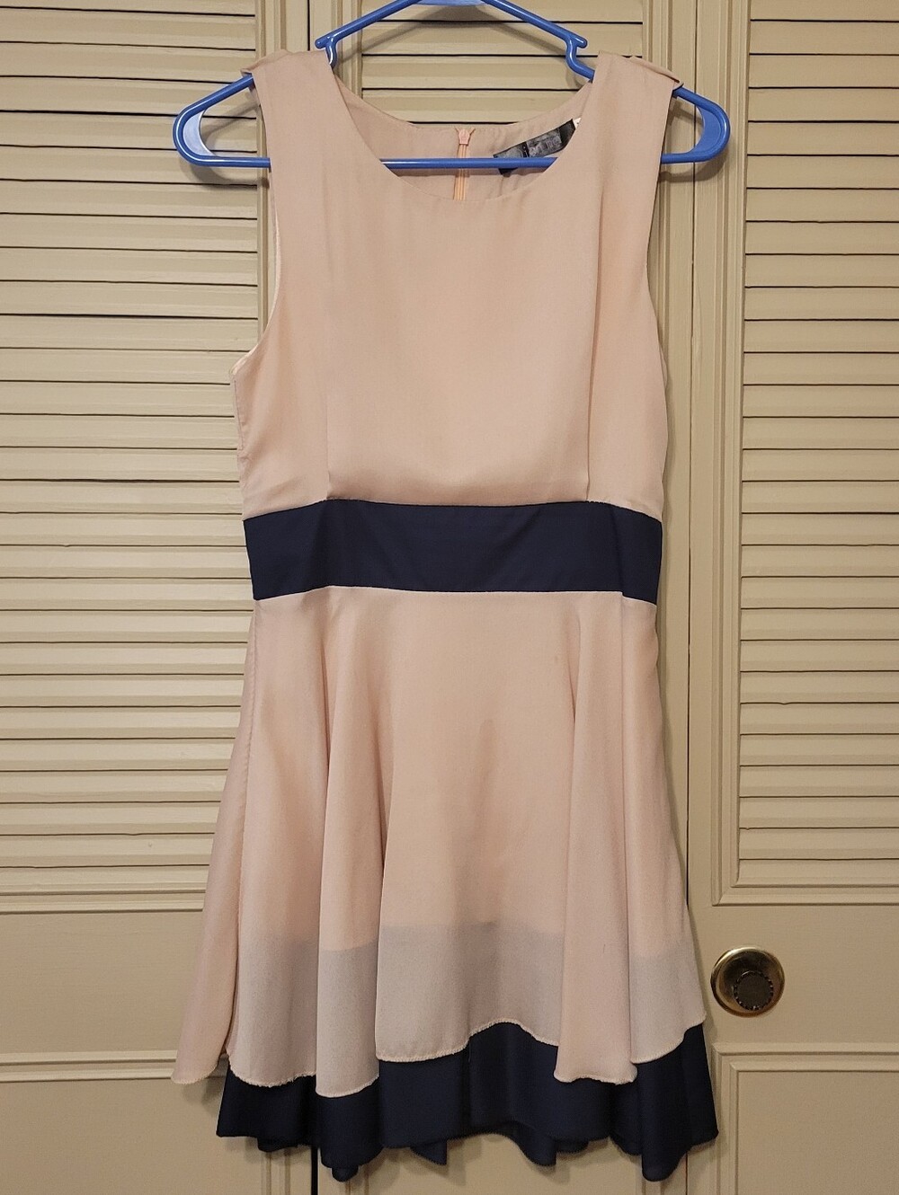 Classic Cream and Navy Fit-and-Flare Dress